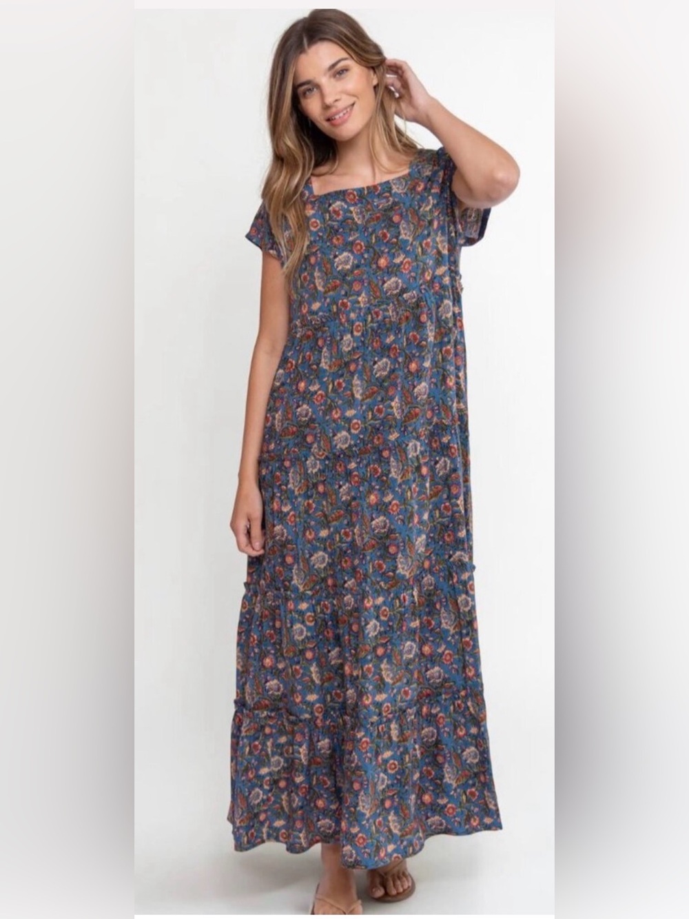 NATURAL LIFE Blue Floral Tiered Maxi Dress